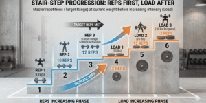 Double progression and step loading model for breaking strength plateaus.