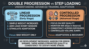 Two-column infographic on a dark background comparing Linear and Controlled fitness progression
