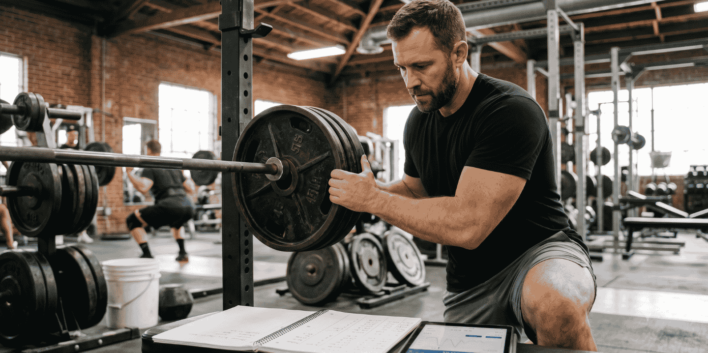 Advanced lifter adjusting barbell weight plates based on RIR training data