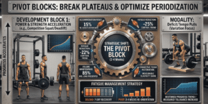A detailed infographic in a gym explaining "Pivot Blocks" for periodization